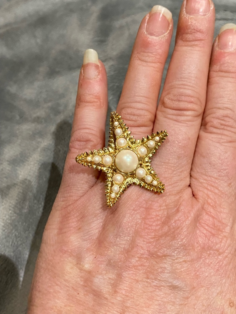 Gold Starfish Pearl Statement Ring - Women's Fashion Jewelry